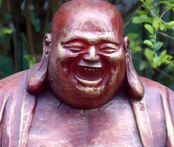 Laughing Buddha Garden Statue in Red
