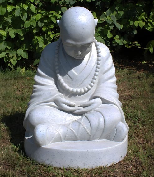 Large Meditating Monk Garden Ornament in Granite - Original
