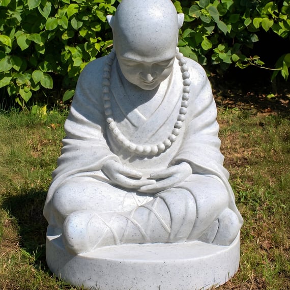 Small Meditating Monk Garden Ornament in Granite
