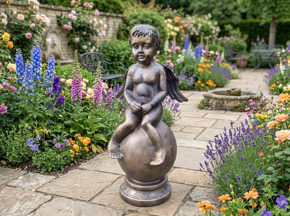 Patient Cherub Garden Ornament in Bronze