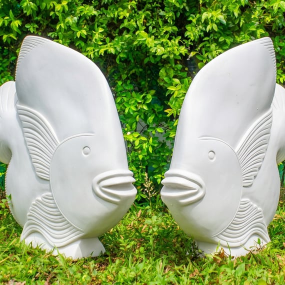 Stylised Fish Garden Ornaments in White