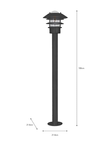 Towans Tall Garden Path Tower Light Black Dimensions