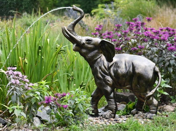 Baby Elephant Fountain Metal Garden Ornament - original supplier photo