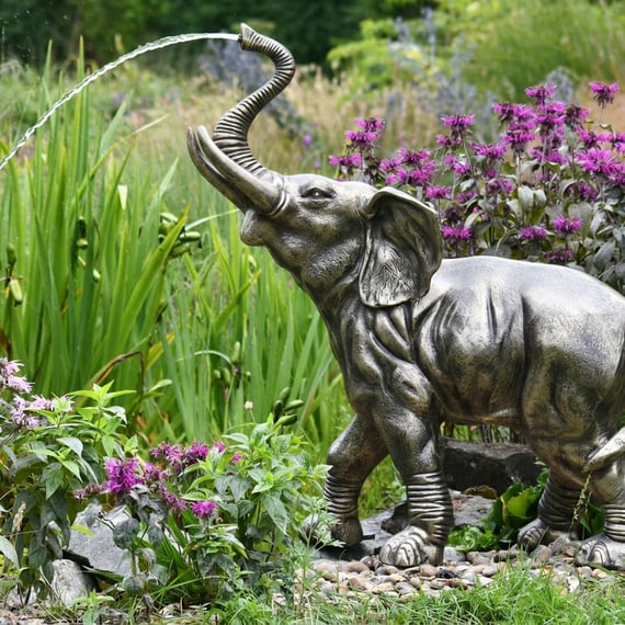 Baby Elephant Fountain Metal Garden Ornament