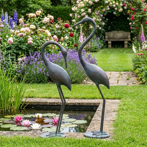 Elegant Cranes Metal Garden Ornament