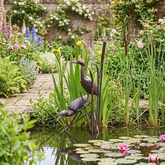 Herons on Reeds Metal Garden Ornament