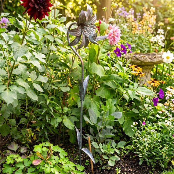 Humming Bird Metal Garden Ornament in Garden Setting