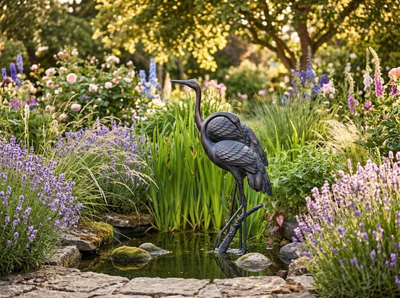 Large Love Cranes Metal Garden Ornament