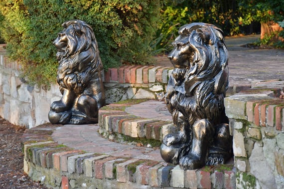 Lion With Ball Metal Garden Ornament