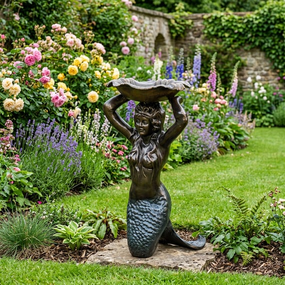 Mermaid Bird Bath Metal Garden Ornament