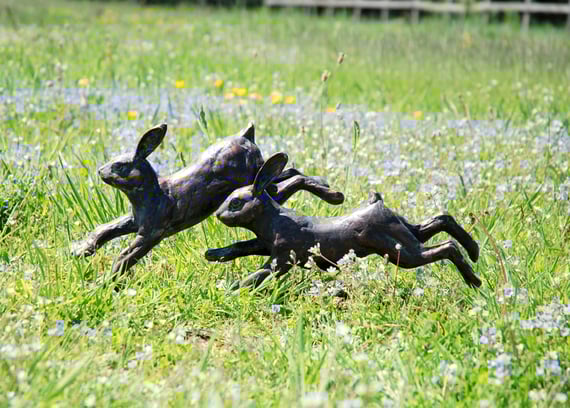 Running Rabbits Metal Garden Ornament