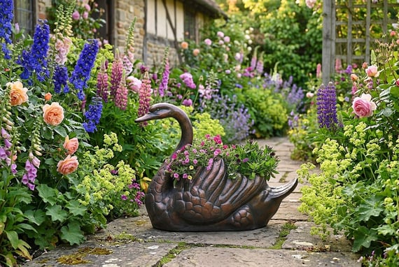 Swan Planter Metal Garden Ornament