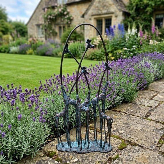 Cast Iron Giraffe Family Garden Ornament