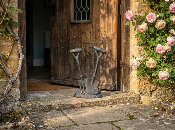 Cast Iron Spade and Fork Doorstop Ornament