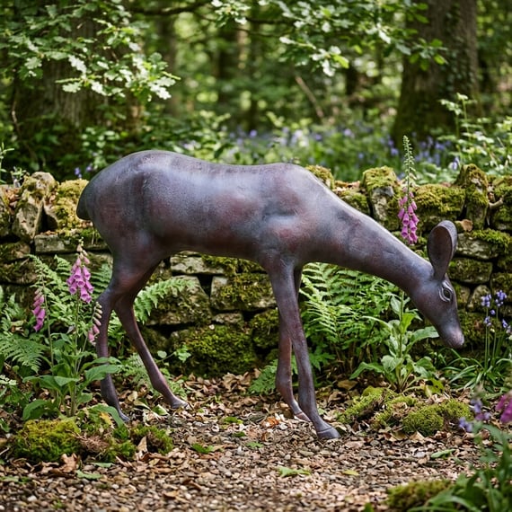 Grazing Doe Garden Sculpture Ornament Large