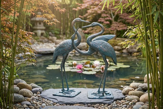 Love Cranes Bronzed Garden Ornaments Medium