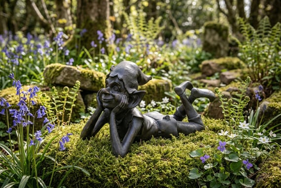 Relaxed Pixie Bronzed Garden Sculpture