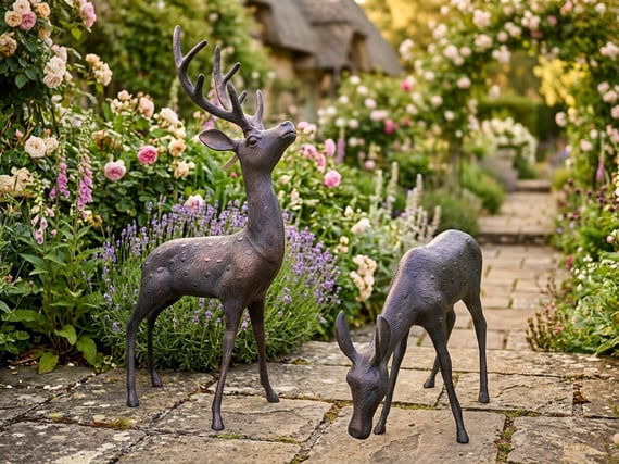 Stag and Doe Garden Sculptures Medium