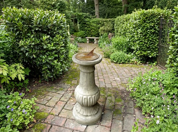 Aged Brass Sundial on Victorian Stone Garden Pedestal