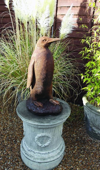 Giant Stone Penguin Statue in Umber