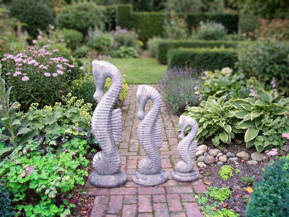 Set of Three Stone Seahorse Statues
