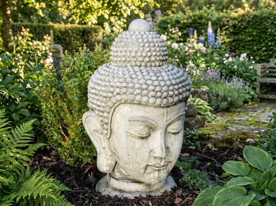 Buddha Head Stone Statue Medium