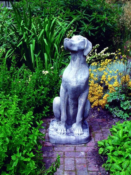 Female Great Dane Stone Statue in Garden Setting