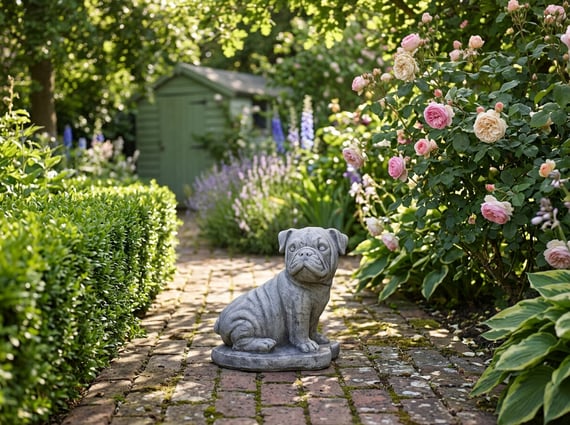 Stone Pug Statue Brick Path
