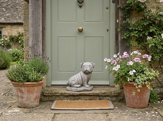 Stone Pug Statue Cottage Doorstep
