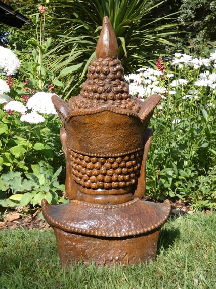 Large Thai Buddha Head Statue in Burnt Umber C0436 Rear