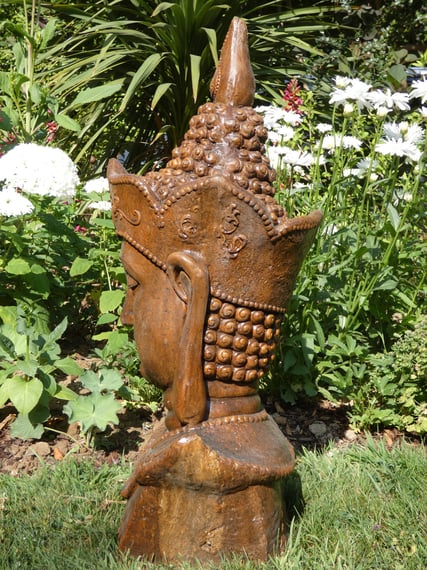 Large Thai Buddha Head Statue in Burnt Umber C0436 Side