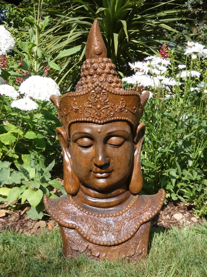 Large Thai Buddha Head Statue in Burnt Umber C0436