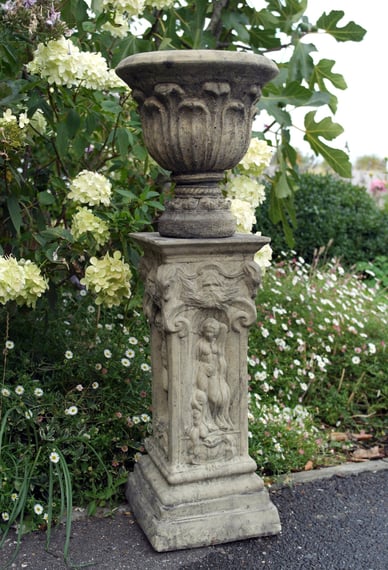 Vienna Cherub Motif Stone Garden Pedestal in cast stone