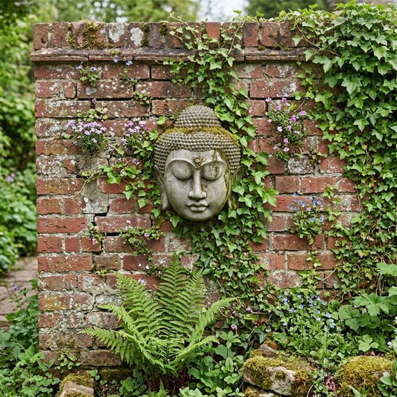 Stone Buddha Head Wall Plaque