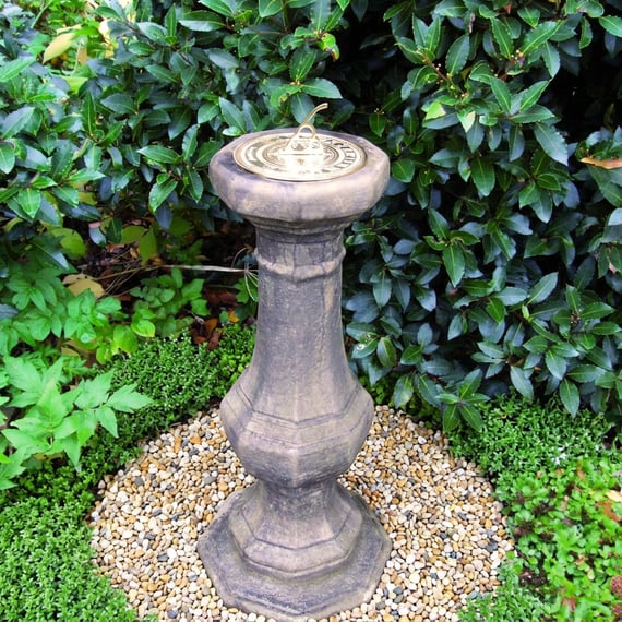 Brass Sundial on Stone Garden Pedestal
