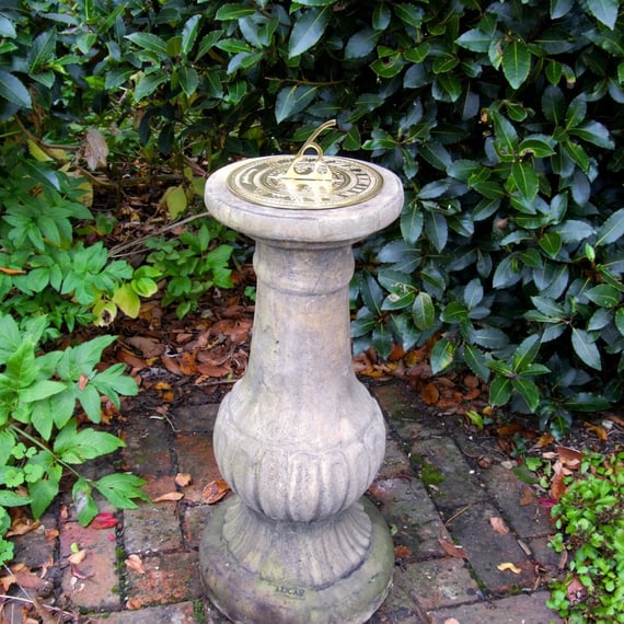 Brass Sundial on Victorian Stone Garden Pedestal