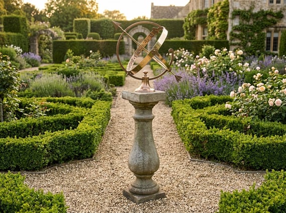 Large Armillary on Baluster Stone Garden Pedestal