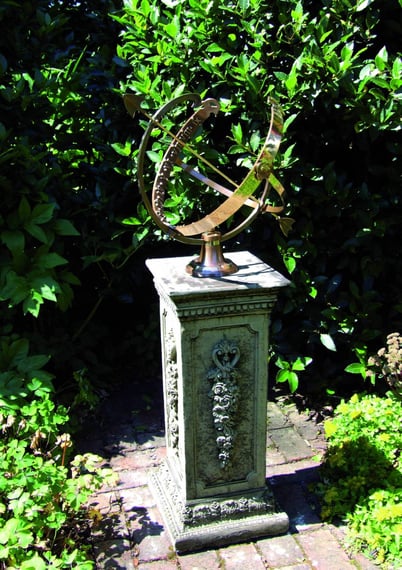 Large Armillary on Floral Stone Garden Pedestal Original