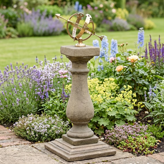 Medium Armillary on Baluster Stone Garden Pedestal