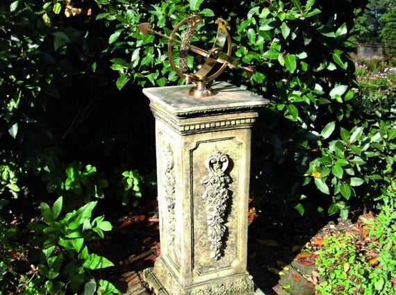 Medium Armillary on Floral Stone Garden Pedestal
