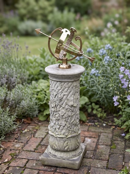 Medium Armillary on Vine Stone Garden Pedestal