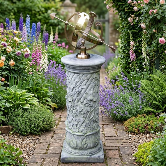 Medium Armillary on Vine Stone Garden Pedestal
