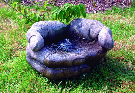 Cupped Hands Stone Fountain in cast stone