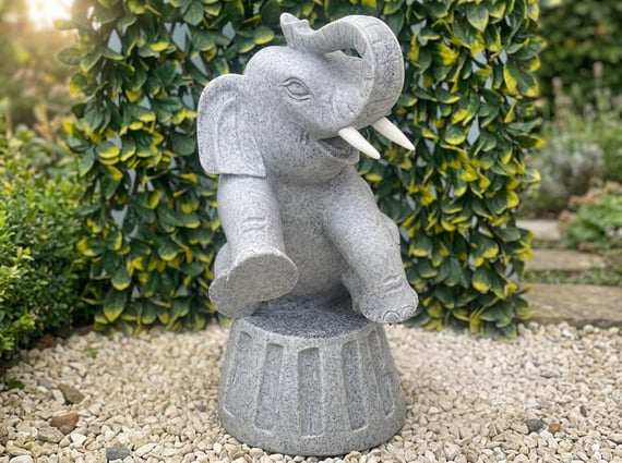 Sitting Elephant Garden Statue in Grey