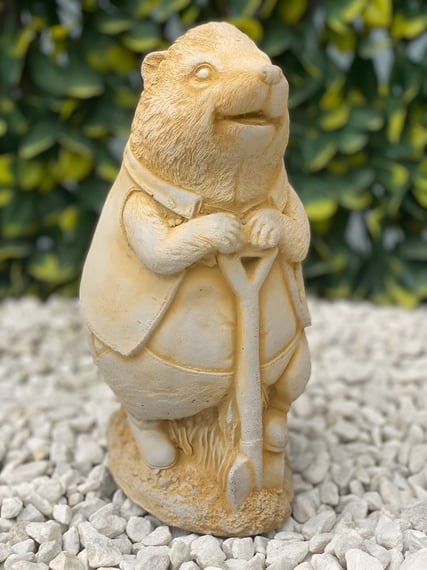 Hedgehog with Spade Stone Garden Ornament in Sandstone