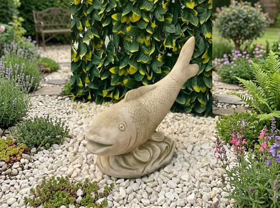 Joyous Fish Stone Garden Ornament in Stone