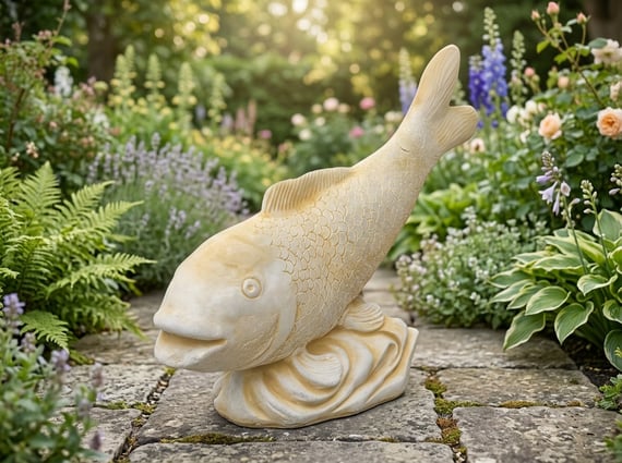 Joyous Fish Stone Garden Ornament in Sandstone