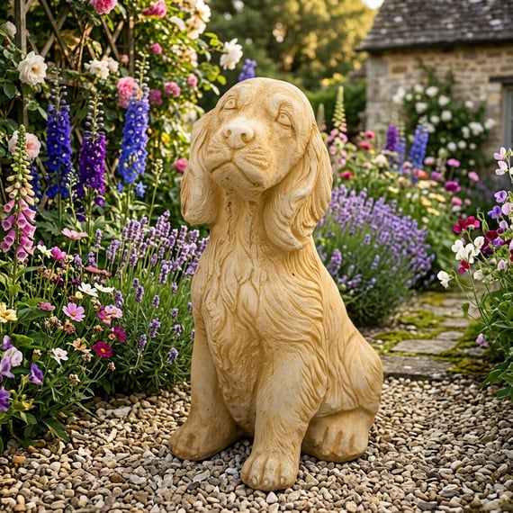 Loyal Spaniel Garden Ornament in Sandstone