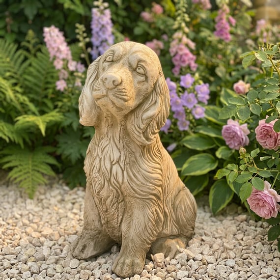 Loyal Spaniel Garden Ornament in Stone