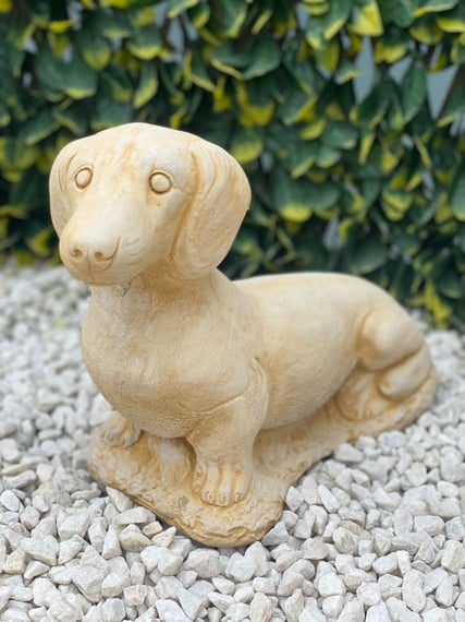 Sausage Dog Garden Ornament in Sandstone - Original View